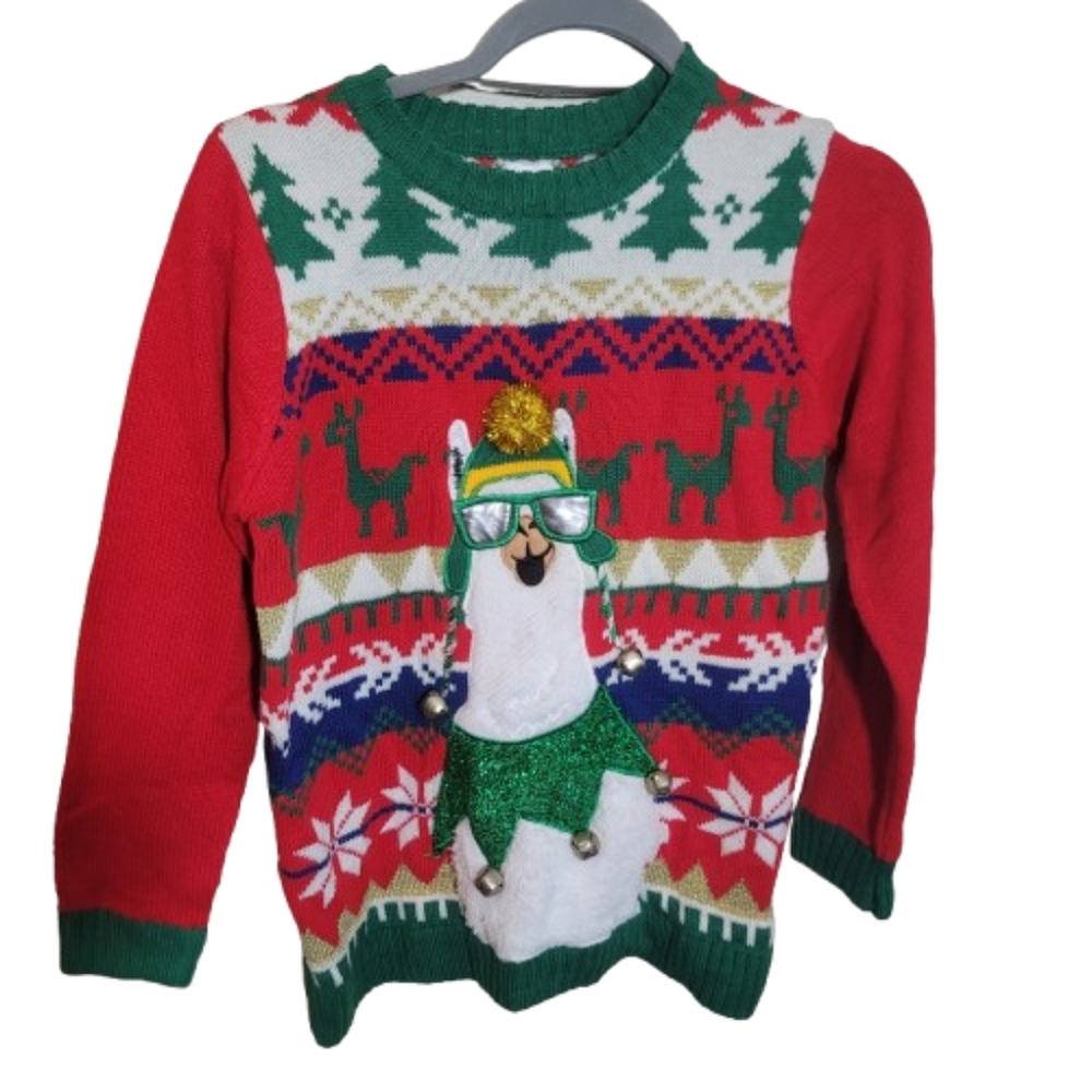 Holiday Time Ugly Christmas Sweater Colorful Llama Holiday Sweater Unisex